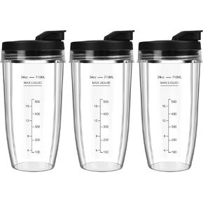 Blender Cups Replacement for Ninja, 24oz Ninja Blender Cups with To-Go Lids Compatible with Ninja BL450, BL456, BL480, BL2012, BL2013, BN401, BN751, BN801, SS101, SS151 (3 Pack)