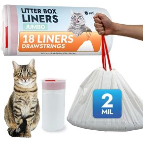 ريلي. بطانات صندوق فضلات القطط (18 قطعة)، جامبو | الرباط بطانة صندوق القمامة | أكياس فضلات القطط شديدة التحمل لصندوق الفضلات ونفايات القطط | بطانات صندوق فضلات القطط والقطط، ومقابض برباط (أبيض) in Kuwait