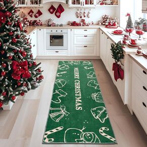 nesrt Christmas Runner Rugs 2x8 Non Slip Washable Xmas Tree Kitchen Rug Runner Soft Bedroom Rugs Red Low Pile Floor Carpet Runner for Hallway Laundry Bathroom Xmas New Year