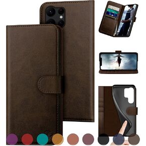 for Samsung Galaxy S23 Ultra Genuine Leather Wallet case 【RFID Blocking】【4 Credit Card Holder】【Real Leather】 Flip Folio Book Phone case Protective Cover Women Men for S23Ultra case Purple