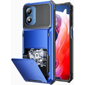COOYA for Moto G Play 2024 Case Wallet 5 Credit Card Holder Slot Flip Cover Moto G Play 2024 Wallet Case Back Pocket Dual Layer Protective Hard Shell TPU Rubber Bumper for Moto G Play 2024 6.5-in Blue