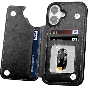 for iPhone 16 Wallet Case with Card Holder, Slim and Lightweight PU Leather Card Slots Folio Flip Protective Shell (Almond Blossom, for iPhone 16)