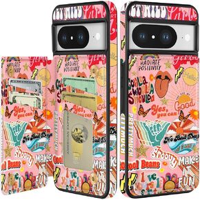 Shorogyt for Google Pixel 8A Wallet Case with Card Holder - Designer Peach Blossom Pattern Kickstand Magnetic Clasp Back Flip Folio Leather Phone Cases for Women Men Girls for Google Pixel 8A