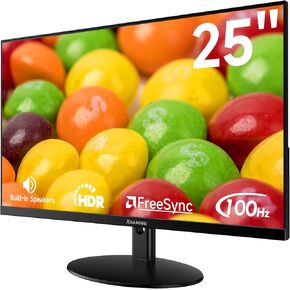 memzuoix 25 Inch Monitor with Ultra-Thin and 3-Side Frameless Panel, FHD 1080P 100Hz Gaming Monitor with Audio Output, Speakers, 1ms MPRT, 99% sRGB, Eye Care, HDMI, VGA, VESA