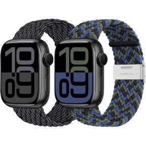 Braided Solo Loop Compatible with Apple Watch Band 44mm 40mm 38mm 42mm 41mm 45mm 46mm 49mm Men Women, Stretchy Nylon Strap Elastic Sport Wristband for iWatch Series 10 9 8 7 6 5 4 3 SE Ultra