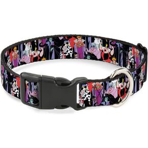 Buckle-Down Plastic Clip Collar - 5-Disney Villains Stacked - 1.5" Wide - Fits 16-23" Neck - Medium