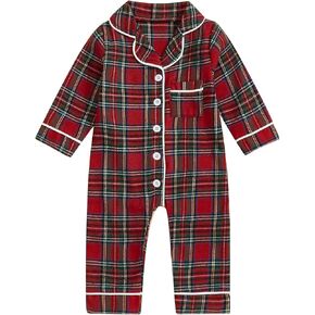 Baby Girl Boy Pajamas Romper Button-Up One-Piece Pajamas Onesie Footie Red Christmas Pjs Newborn Hospital Clothes