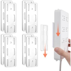 Adhesive Punch-Free Socket Holder, 8Pcs Power Strip Holder Wall Mount, Self-Adhesive Desktop Socket Fixer Space-Saving and Easy Install for WiFi Routers, Remote Controls
