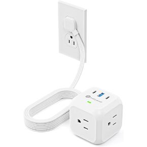 مكعب قطاع الطاقة مع منافذ USB، حماية من زيادة التيار بقوة 900 جول، سلك تمديد مسطح بطول 5 أقدام، 3 منافذ تيار متردد و3 منافذ USB (2 USB C)، محطة شحن مكتبية للسفر في المنزل والمكتب، أبيض in Kuwait