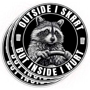(3Pcs) Outside I Skrrt But Inside I Hurt Raccoon Driving Stickers, 3" Funny Raccoon Sticker Waterproof Vinyl Sticker for Laptop, Water Bottle, Tumbler, Accessory Gifts for Her Him 3 Inches
