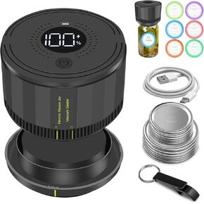 Auto Stop Electric Mason Jar Vacuum Sealer, Mason Jar Vacuum Sealer Kit for Wide Mouth and Regular Mouth canning lids with Food Storage Labels for Freshness and Preservation