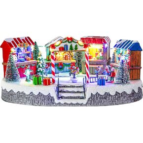 Bdor Christmas Village Lighted Decoration with Carousel, Ferris Wheel, Skaters | 11.4 x 10.4 x 7.7 Inches Animated Holiday Scene with Music & LED Lights for Indoor Home Décor in Kuwait