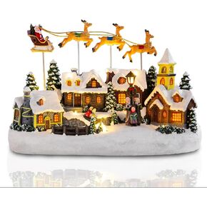 Bdor Christmas Village Lighted Decoration with Carousel, Ferris Wheel, Skaters | 11.4 x 10.4 x 7.7 Inches Animated Holiday Scene with Music & LED Lights for Indoor Home Décor in Saudi Arabia