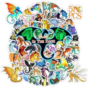 51 Pcs Cartoon Western Dragon Water Bottle Stickers for Kids, Glow in The Dark Cute Dragon Baby Waterproof Vinyl Laptop Decals, Teens Adults Phone Case Skateboard Scrapbook Luggage Mug Decoration