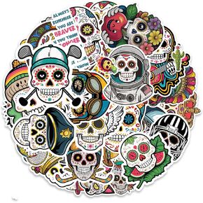 Sugar Skull Stickers 50 Pieces Vinyl Waterproof Decal for Laptop Water Bottle Phone Car Window Bike Scrapbook Mexican Day of The Dead Sticker Gifts