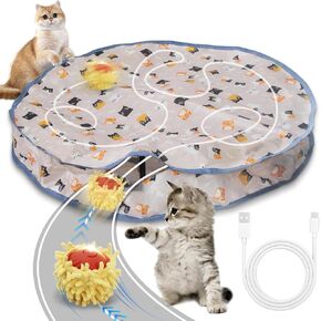 Interactive Cat Toys for Indoor Cats Bouncing Ball in Pouch Kitten Toys Catching Game Shining Automatic Cat Toys for Bored Indoor Adult Cats Enrichment Toys USB Rechargeable Orange