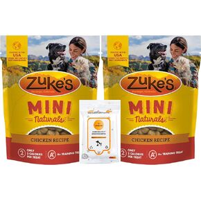 Aurora Pet Bundle (2) 16-oz Zukes Mini Naturals Chicken Recipe Soft Dog Treats with AuroraPet Wipes