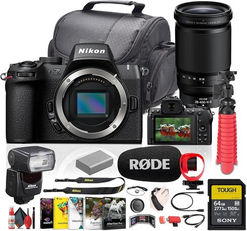 مجموعة هيكل كاميرا Nikon Z50II بدون مرآة مع عدسة Nikon NIKKOR Z مقاس 28-400 مم f/4-8 VR + بطاقة ذاكرة سعة 64 جيجابايت + ميكروفون مثبت على الكاميرا Rode Ultracompact + المزيد من مجموعة ملحقات مدونات الفيديو (متجددة) in Saudi Arabia