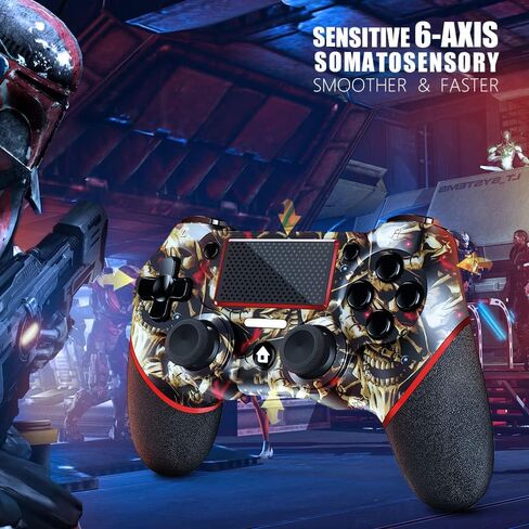 وحدة تحكم لاسلكية AceGamer لجهاز PS4، عصا تحكم V2 Gamepad بتصميم مخصص لجهاز PS4 مع قبضة غير قابلة للانزلاق من كلا الجانبين ومقبس صوت 3.5 مم! قبعات الإبهام متضمنة! (وردي-أبيض) in Kuwait