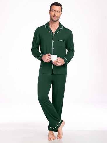 Men Modal Pajama Set Long Sleeve Pjs Button Down Sleepwear Soft Comfy Loungewear Sets 2 Piece Nightwear S-3XL in Kuwait