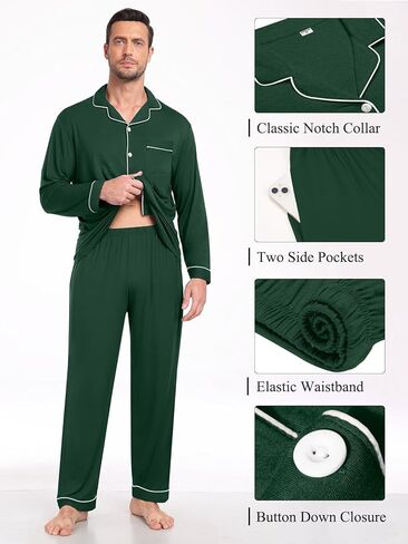 Men Modal Pajama Set Long Sleeve Pjs Button Down Sleepwear Soft Comfy Loungewear Sets 2 Piece Nightwear S-3XL in Kuwait