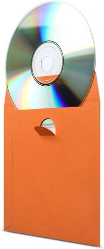 100 حزمة من أغلفة أقراص DVD من Flexzion - أغلفة أقراص مضغوطة ورقية ممتازة للأقراص المضغوطة الفارغة لحرق أقراص ألعاب الفيديو الموسيقية والأفلام - تخزين مغلفات الأقراص المضغوطة السميكة مع فتحة نافذة وغطاء، برتقالي in Kuwait