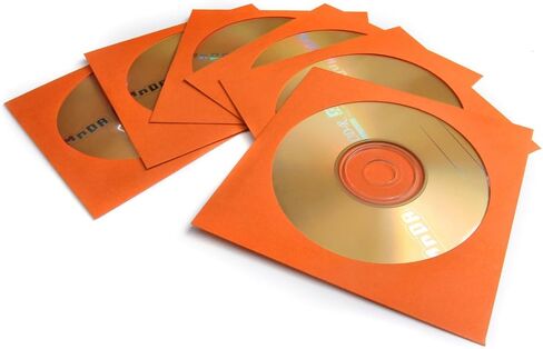 100 حزمة من أغلفة أقراص DVD من Flexzion - أغلفة أقراص مضغوطة ورقية ممتازة للأقراص المضغوطة الفارغة لحرق أقراص ألعاب الفيديو الموسيقية والأفلام - تخزين مغلفات الأقراص المضغوطة السميكة مع فتحة نافذة وغطاء، برتقالي in Kuwait