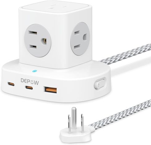 Tower Power Strip with 9 Outlets 3 USB (2 USB C), Surge Protector Tower 1250W/10A, 1700J, 5Ft Removable Multiple Outlets Power Strip Tower, Ideal for Dorms, Home Office, Travel, Hotels in Saudi Arabia
