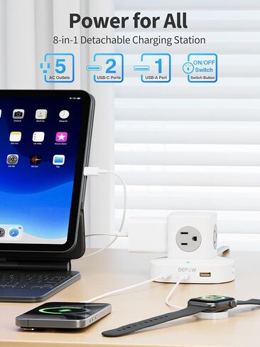 Tower Power Strip with 9 Outlets 3 USB (2 USB C), Surge Protector Tower 1250W/10A, 1700J, 5Ft Removable Multiple Outlets Power Strip Tower, Ideal for Dorms, Home Office, Travel, Hotels in Saudi Arabia