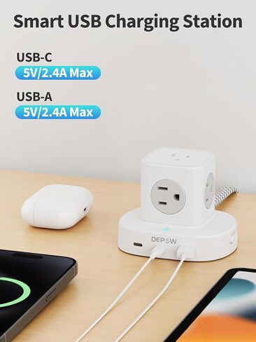 Tower Power Strip with 9 Outlets 3 USB (2 USB C), Surge Protector Tower 1250W/10A, 1700J, 5Ft Removable Multiple Outlets Power Strip Tower, Ideal for Dorms, Home Office, Travel, Hotels in Saudi Arabia