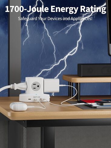 Tower Power Strip with 9 Outlets 3 USB (2 USB C), Surge Protector Tower 1250W/10A, 1700J, 5Ft Removable Multiple Outlets Power Strip Tower, Ideal for Dorms, Home Office, Travel, Hotels in Saudi Arabia