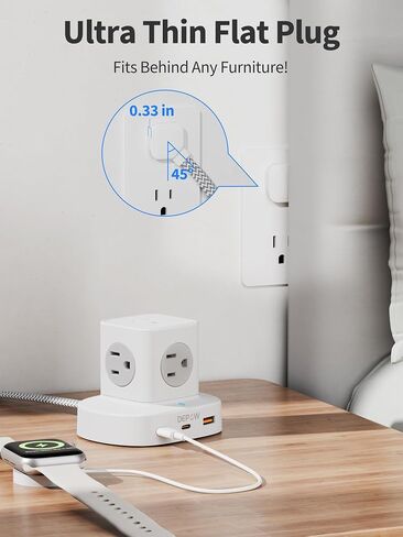 Tower Power Strip with 9 Outlets 3 USB (2 USB C), Surge Protector Tower 1250W/10A, 1700J, 5Ft Removable Multiple Outlets Power Strip Tower, Ideal for Dorms, Home Office, Travel, Hotels in Saudi Arabia