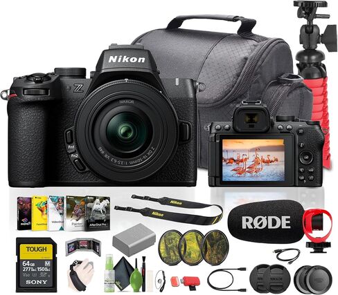 كاميرا نيكون Z50II الرقمية بدون مرآة مع عدسة NIKKOR Z DX مقاس 16-50 مم وبفتحة f/3.5-6.3 مع بطاقة ذاكرة سعة 64 جيجابايت + ميكروفون Rode فائق الصغر مثبت على الكاميرا + المزيد من ملحقات مدونات الفيديو in Saudi Arabia