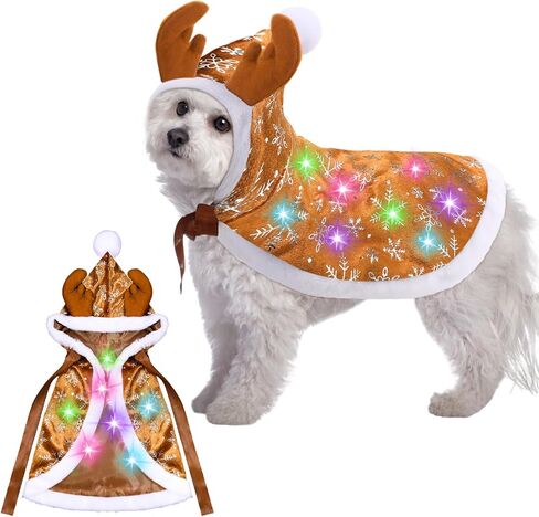Christmas Reindeer Dog Costume Christmas Outfits with Colorful Light Dog Reindeer Cape Moose Cloak Cosplay Costume for Small Puppy Cat Kitten Christmas Party Dress, Batteries Not Included(Large) in Saudi Arabia