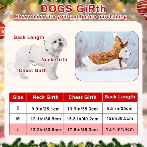 Christmas Reindeer Dog Costume Christmas Outfits with Colorful Light Dog Reindeer Cape Moose Cloak Cosplay Costume for Small Puppy Cat Kitten Christmas Party Dress, Batteries Not Included(Large) in Saudi Arabia