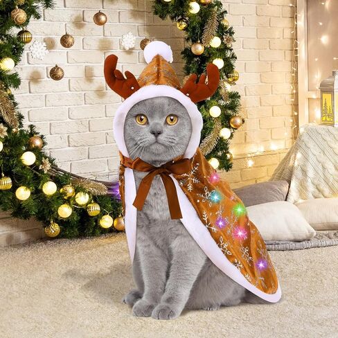 Christmas Reindeer Dog Costume Christmas Outfits with Colorful Light Dog Reindeer Cape Moose Cloak Cosplay Costume for Small Puppy Cat Kitten Christmas Party Dress, Batteries Not Included(Large) in Saudi Arabia