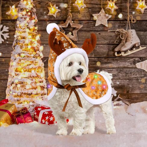 Christmas Reindeer Dog Costume Christmas Outfits with Colorful Light Dog Reindeer Cape Moose Cloak Cosplay Costume for Small Puppy Cat Kitten Christmas Party Dress, Batteries Not Included(Large) in Saudi Arabia