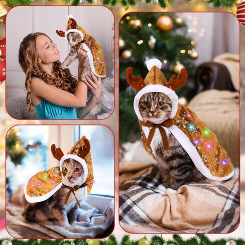 Christmas Reindeer Dog Costume Christmas Outfits with Colorful Light Dog Reindeer Cape Moose Cloak Cosplay Costume for Small Puppy Cat Kitten Christmas Party Dress, Batteries Not Included(Large) in Saudi Arabia