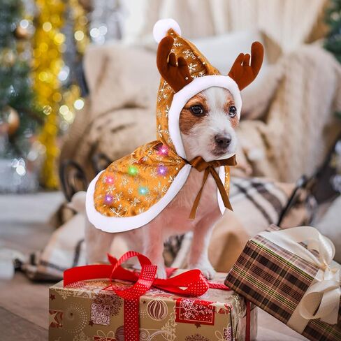 Christmas Reindeer Dog Costume Christmas Outfits with Colorful Light Dog Reindeer Cape Moose Cloak Cosplay Costume for Small Puppy Cat Kitten Christmas Party Dress, Batteries Not Included(Large) in Saudi Arabia