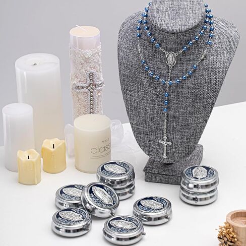 Jadive 24 مجموعة مسبحة كاثوليكية قلادة 6 مم زجاج لؤلؤ مطرز مع صندوق هدايا معدني للنساء والرجال هدية الصلاة (وردي) in Kuwait