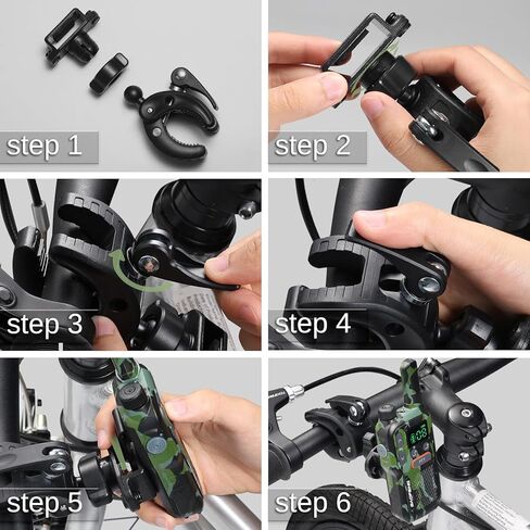 Radioddity RH3 Bike Walkie Talkie Mount، حامل راديو ثنائي الاتجاه، حجم المشبك قابل للتعديل، تركيب سريع وخالي من الأدوات لدراجة سكوتر، حامل راديو محمول متوافق مع أجهزة الاتصال اللاسلكي in Kuwait