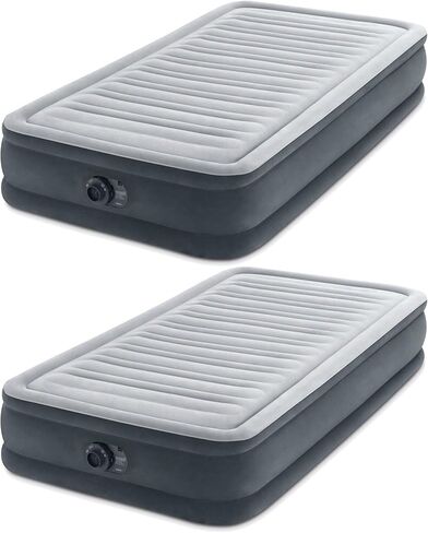 Intex Twin Size Dura Beam Deluxe Comfort Plush Air Mattress with Fiber Tech Construction, Built in Pump, and Portable Storage Case, Gray (2 Pack) in Saudi Arabia