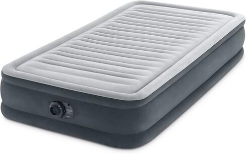 Intex Twin Size Dura Beam Deluxe Comfort Plush Air Mattress with Fiber Tech Construction, Built in Pump, and Portable Storage Case, Gray (2 Pack) in Saudi Arabia