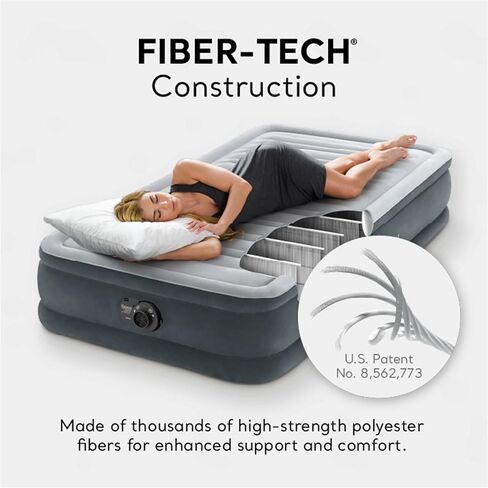 Intex Twin Size Dura Beam Deluxe Comfort Plush Air Mattress with Fiber Tech Construction, Built in Pump, and Portable Storage Case, Gray (2 Pack) in Saudi Arabia