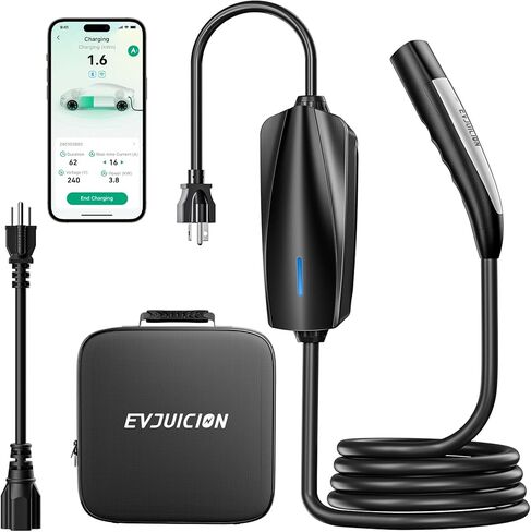 شاحن EVJUICION Tesla المستوى 1-2 EV لشاحن Tesla 110V-240V 16Amp WiFi/APP موصل للهاتف المحمول NEMA 6-20 Plug 5-15 محول سلك تمديد 20 قدم متوافق مع جميع موديلات Tesla 3/Y/X/S in Kuwait