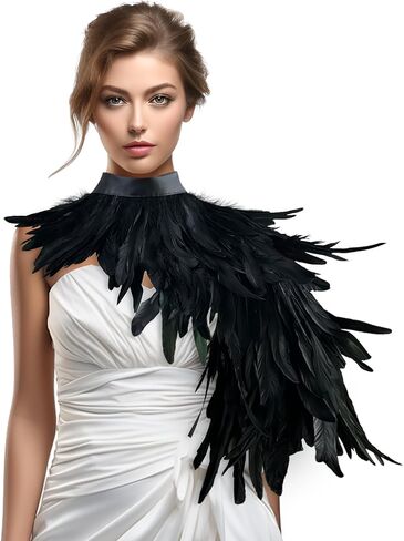 Black Feather Shawl for Women Masquerade Witch Wings Cape Halloween Maleficent Costume Collar Accessories in Kuwait