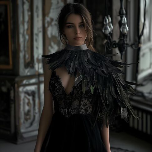 Black Feather Shawl for Women Masquerade Witch Wings Cape Halloween Maleficent Costume Collar Accessories in Kuwait