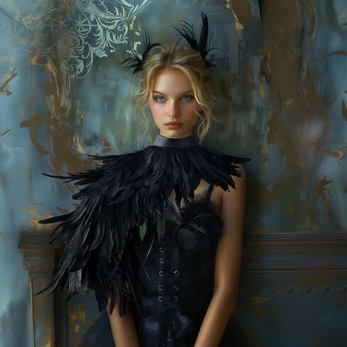 Black Feather Shawl for Women Masquerade Witch Wings Cape Halloween Maleficent Costume Collar Accessories in Kuwait