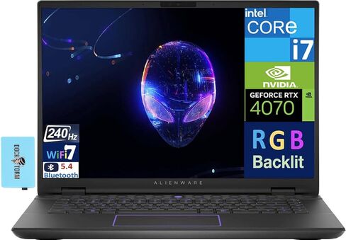Alienware m16 R2 Gaming Laptop 16.0" 240Hz WQXGA (Intel Ultra 7-155H 16-Core, GeForce RTX 4070, 32GB DDR5 RAM, 1TB SSD, RGB Backlit KYB, Thunderbolt 4, WiFi 7, BT 5.4, Win11Pro) w/DKZ Hub in Saudi Arabia