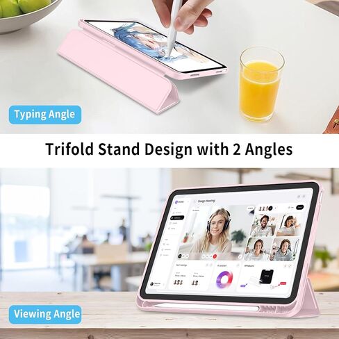 for iPad 10th Generation Case Folio - iPad Case 10th Generation with Pencil Holder Trifold Slim Stand Shockproof Protective Cover Clear Back, Auto Sleep/Wake, 10.9 Inch 2022, Pink in Saudi Arabia